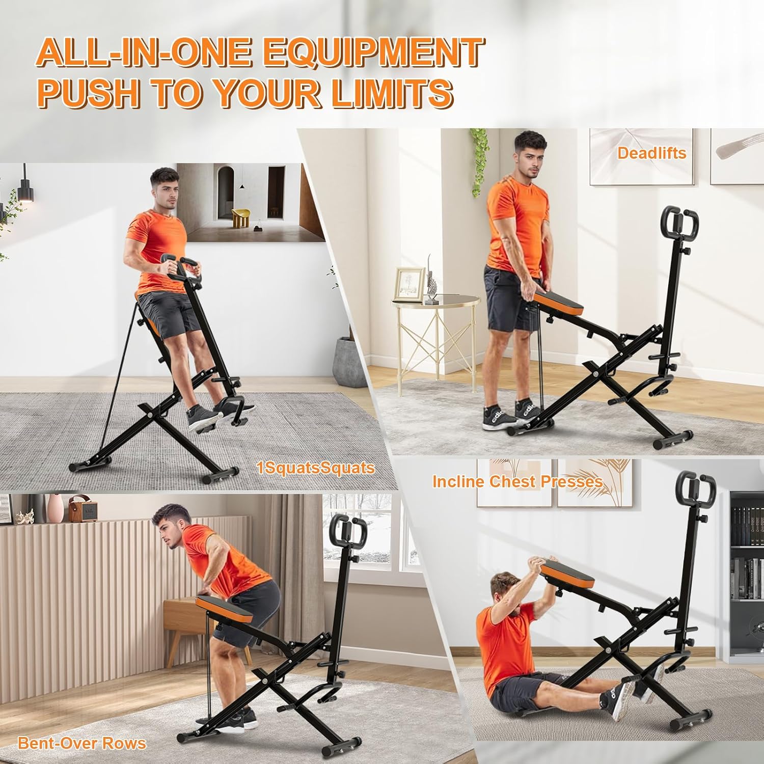 Squat Machine, Ab Workout Equipment, 265lbs Loading Capacity Rowing Machines for Home Foldable with Adjustable Resistance Bands and Display - Image 6