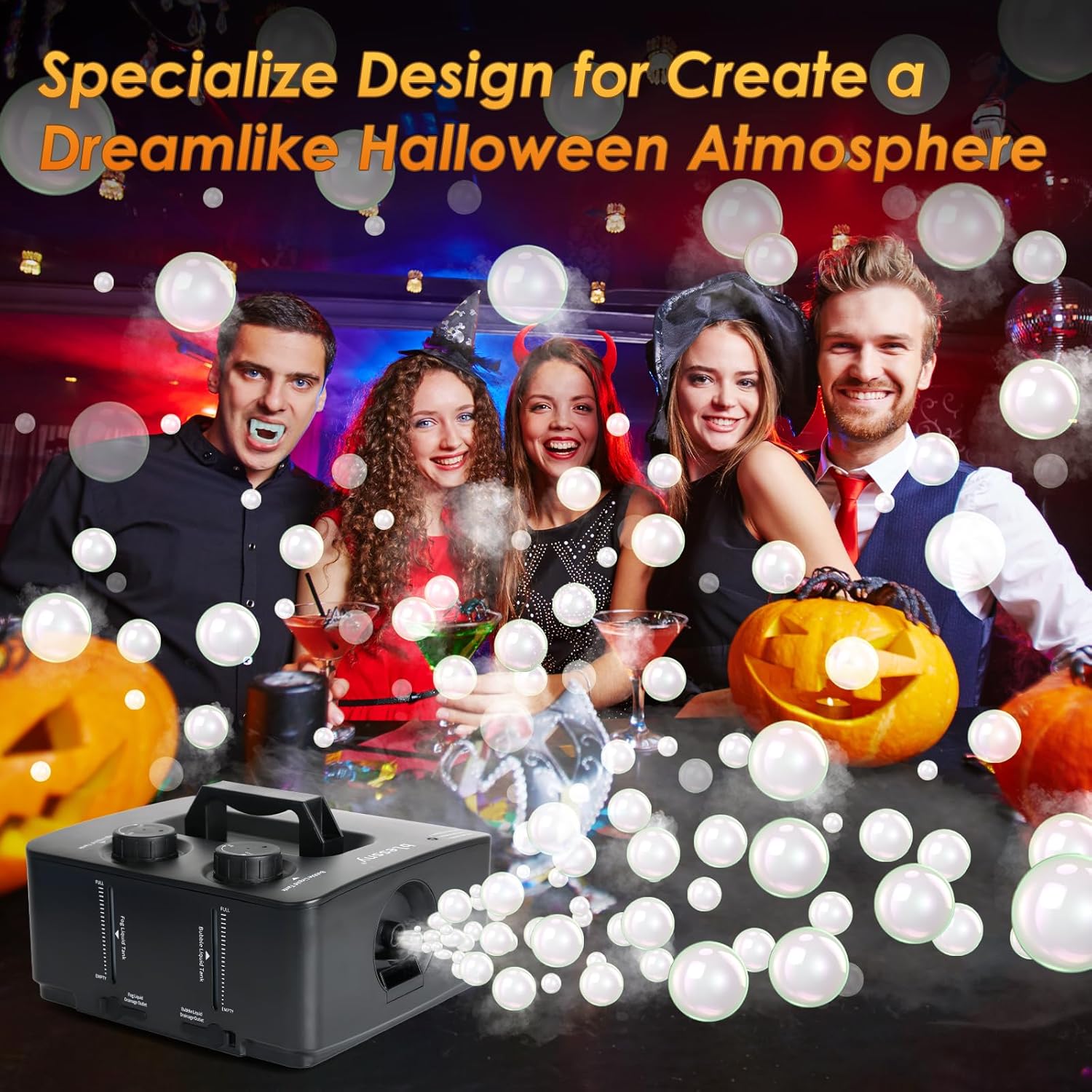 Fog Bubble Machine, 2 in 1 Professional Smoke Bubble Maker for Stage Party Halloween Christmas Wedding Birthday, 8000+Fog Filled Bubble Per Minute, 250W (Black) - Image 5