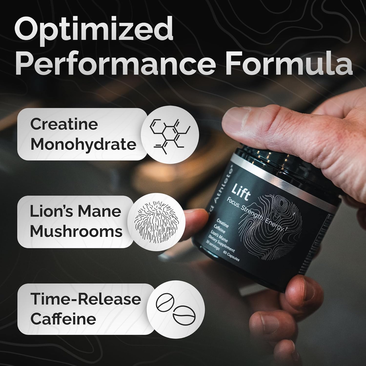 Lift | Nootropic | Lions Mane, Creatine, Caffeine | Mushroom Supplement | Supports Focus, Memory, Energy, Brain Fog | 60 Capsules - Image 8