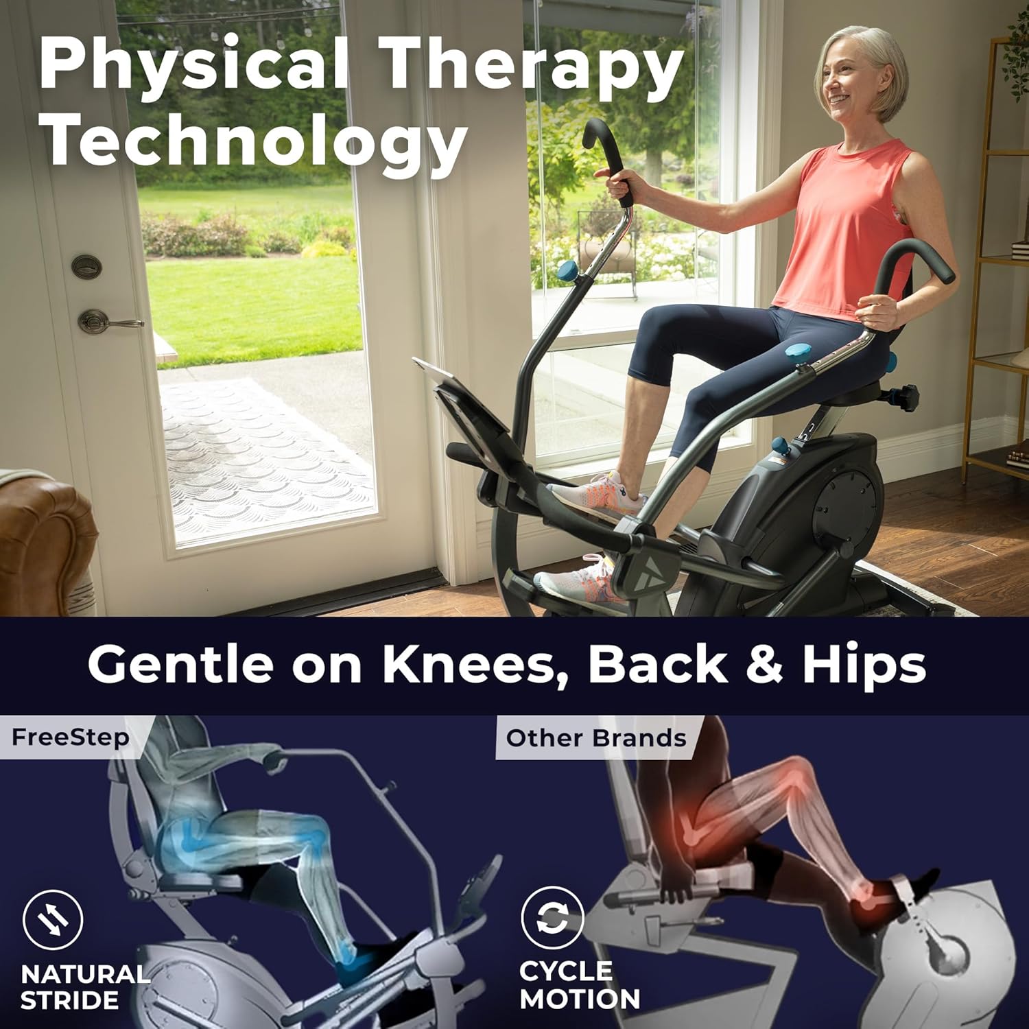 Teeter FreeStep Recumbent Cross Trainer Stepper, Zero-Impact Exercise Bike Alternative w/Patented Physical Therapy Stride, Up to 350lb, Free App w/Trainer Workouts - Image 2