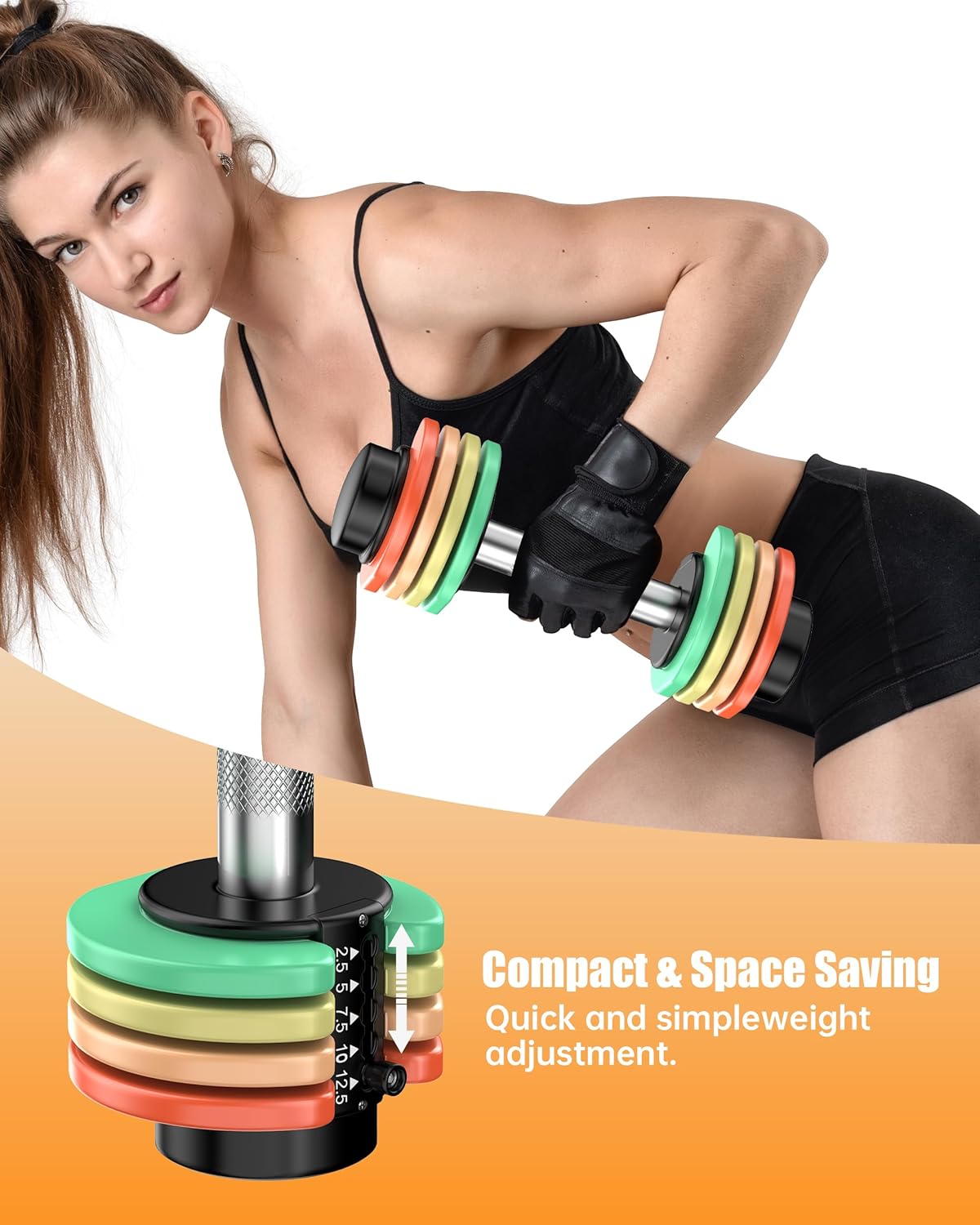 Uboway Adjustable Dumbbell Set (2.5-12.5 lbs) – Pair of Free Weights with Quick-Change Weight Plates, Non-Slip Grip & Storage Tray – Ideal for Home Gym, Strength Training, Beginners, Women & Men - Image 5