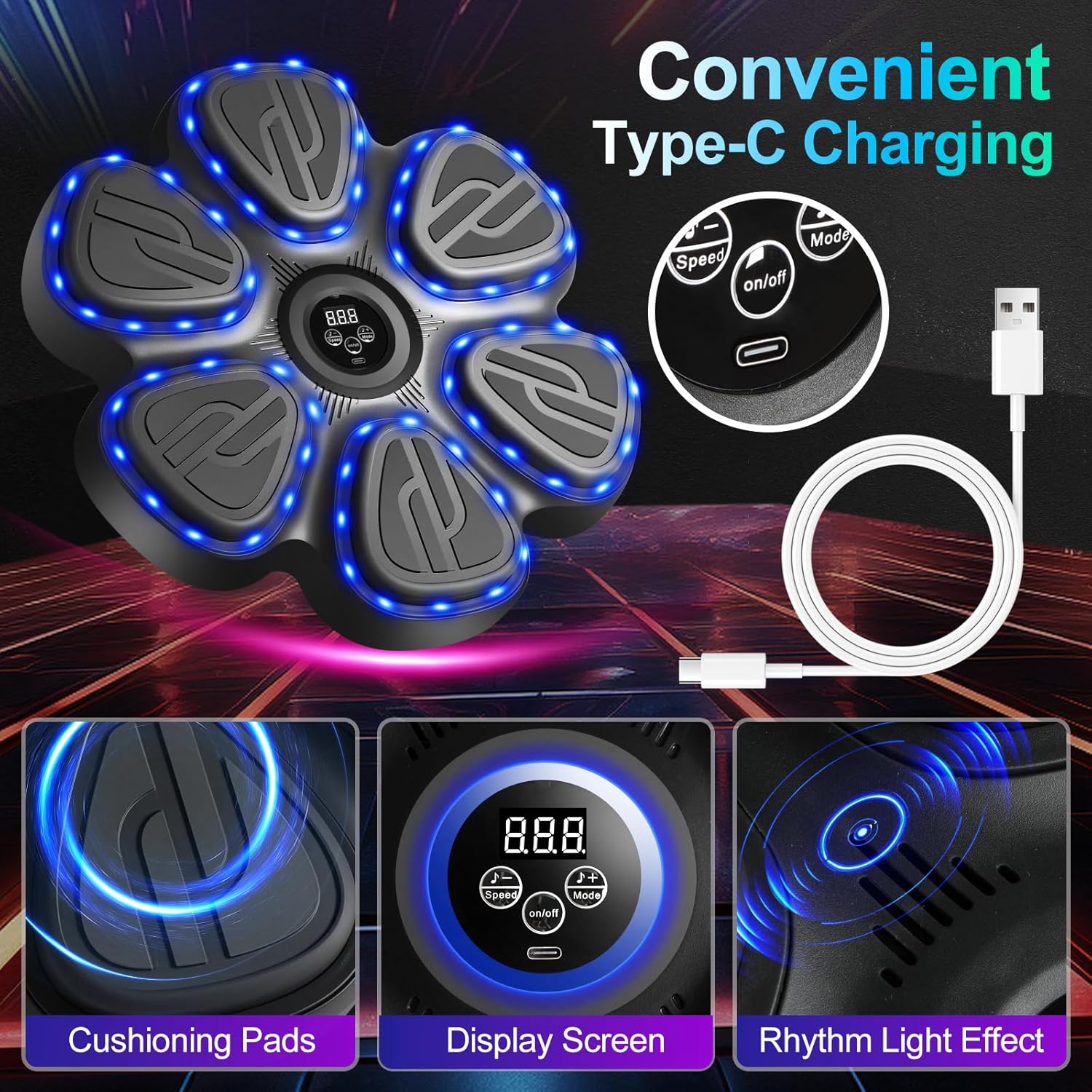 Music Boxing Machine Wall Mounted Training Punching Machine for Adults & Kids Smart Interactive Boxing Machine with LED Lights & Bluetooth - Image 3