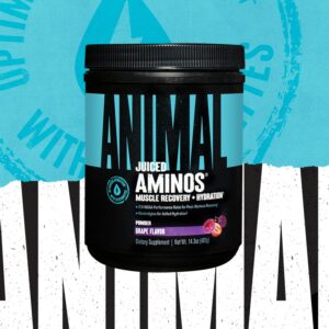 Animal Juiced Amino Acids – BCAA Powder EAA Matrix Plus Hydration with Electrolytes and Sea Salt Anytime Recovery and Improved Performance, Grape Flavor, 30 Servings
