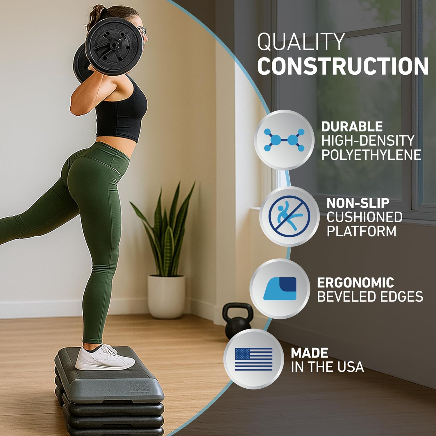 The Original STEP Exercise Step Platform, Health Club Size Stepper for Exercise at Home with 4 Stackable Risers for Height Adjustments - Image 5