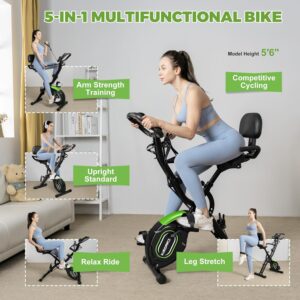 Caromix Folding Exercise Bike, 5 in 1 Stationary Magnetic Cycling Bicycle Upright Indoor Cycling Bike for Home Workout 330LB Capacity