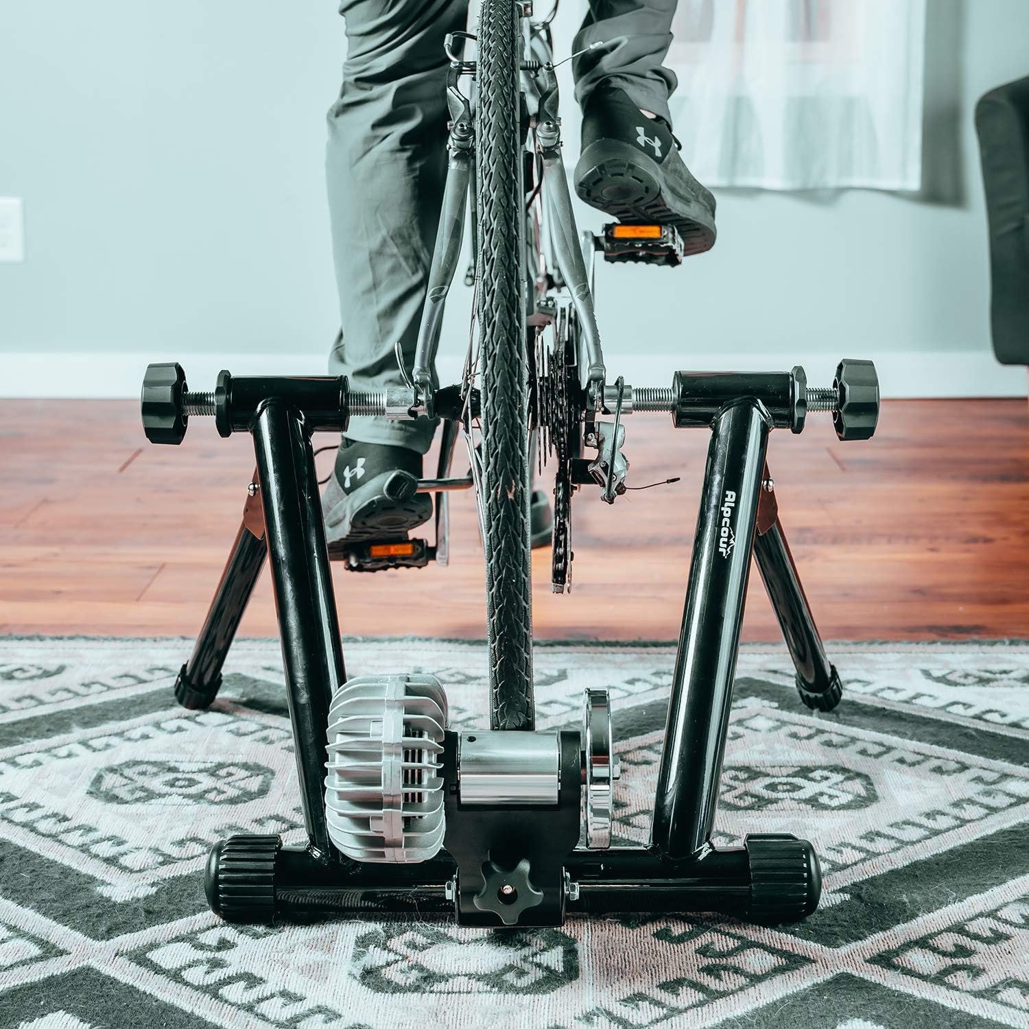 Alpcour Fluid Bike Trainer Stand for Indoor Riding – Portable Foldable Stainless Steel Trainer, Noise Reduction, Progressive Resistance, Dual-Lock System – Road & Mountain Bikes' Stationary Exercise - Image 7