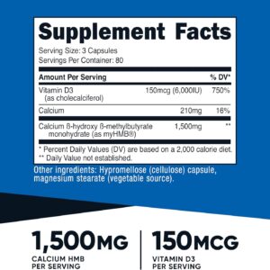 Nutricost HMB (1500mg) and Vitamin D3 (6000 IU) Supplement – 240 Capsules, 80 Servings – Gluten Free and Non-GMO