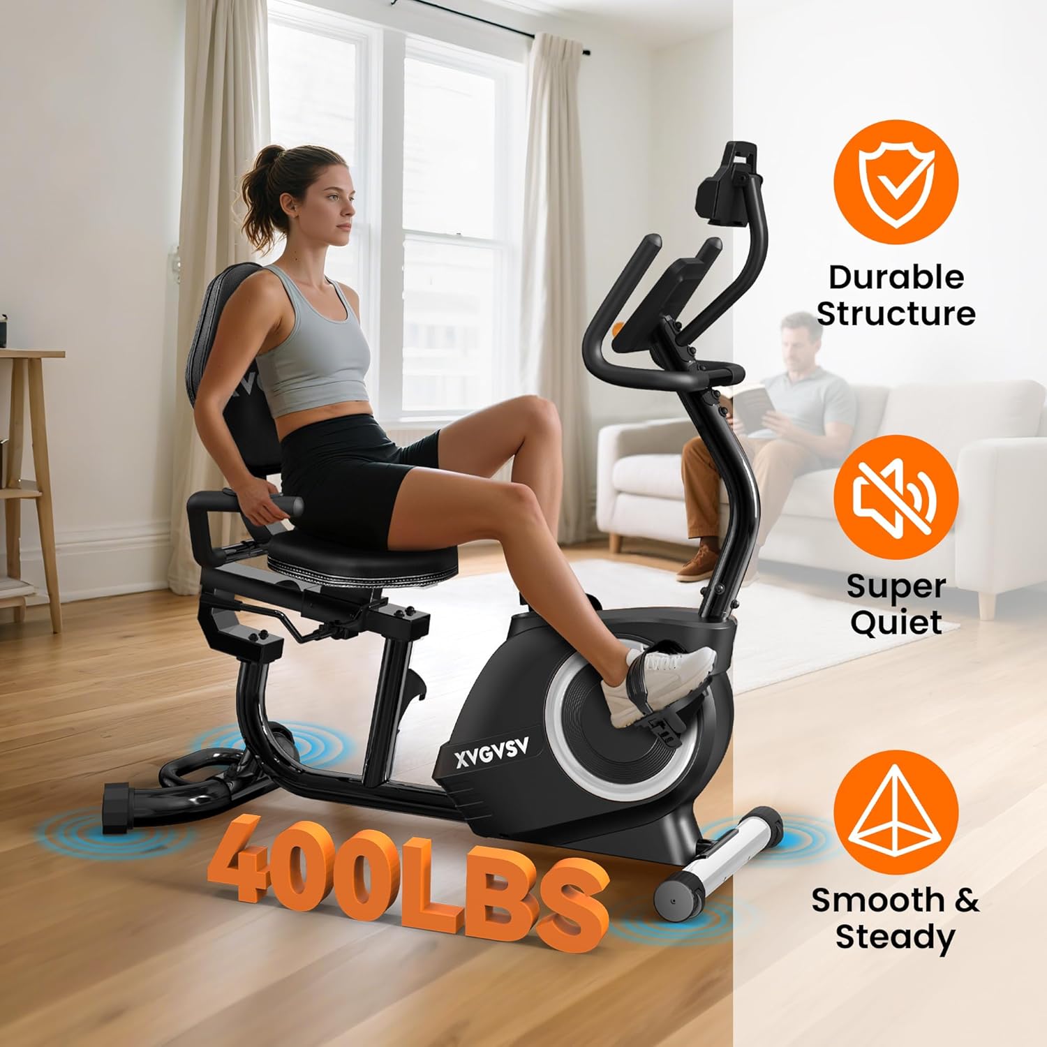 Recumbent Exercise Bike for Home Use, Quiet Recumbent Stationary Bikes for Adults & Seniors, 16-Level Resistance, Adjustable Seat, Supports 400LB, Pulse Sensors & LCD Display - Image 3