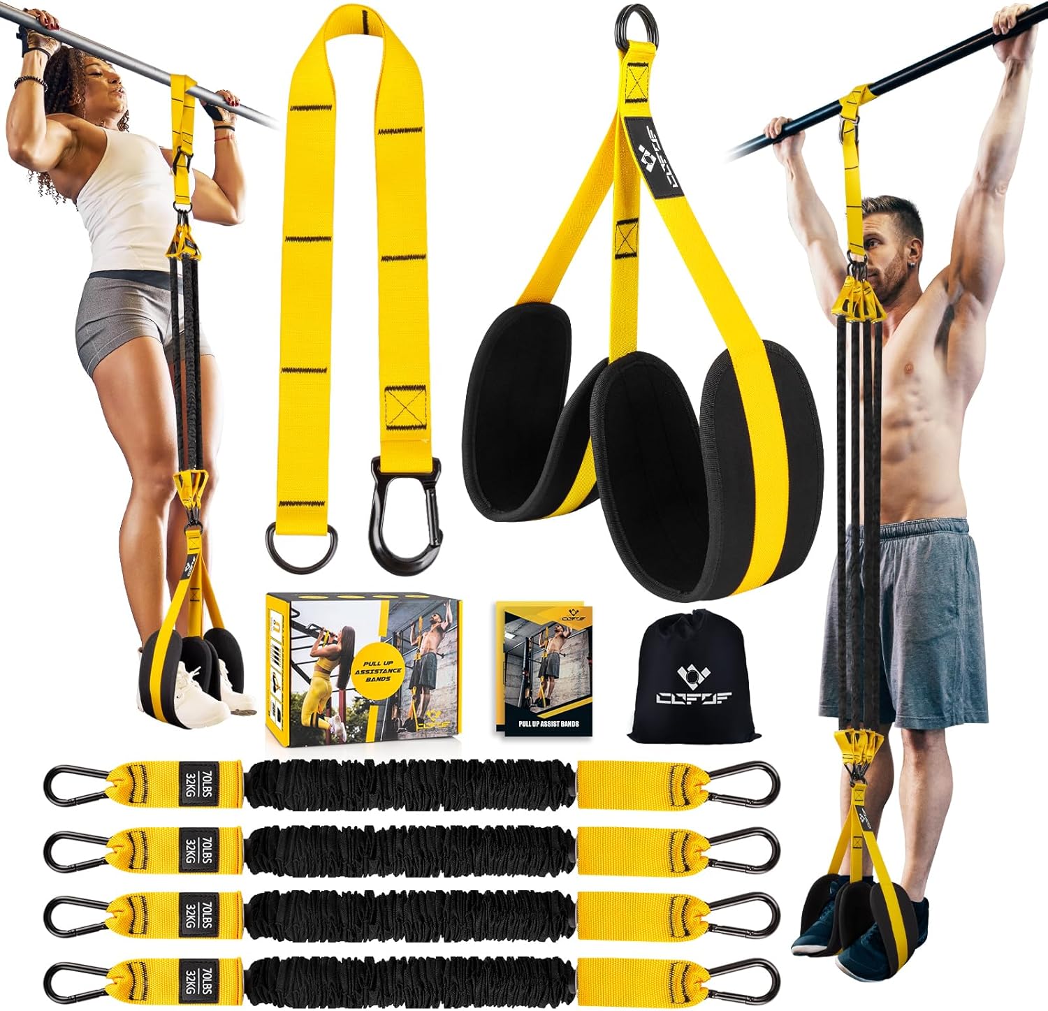Pull Up Assistance Bands, 4 Adjustable Heavy Duty Resistance Bands for Pull Up Bar, Pull Up Assist Bands with Fabric Feet/Knee Rest for Home Gym Fitness Exercise Strength Training(70-280lbs)