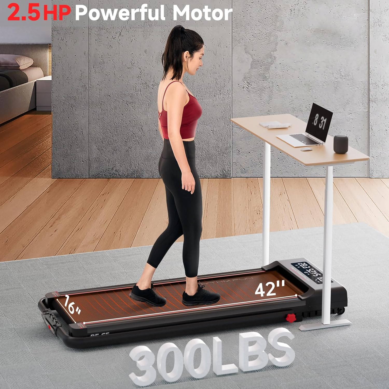 RHYTHM FUN Foldable Treadmill, 300 lb Capacity Walking Pad 2.5HP Treadmill Under Desk, Portable Treadmill for Home and Office, Folding Treadmill 2 in 1 with Remote Control, LED Display - Image 2