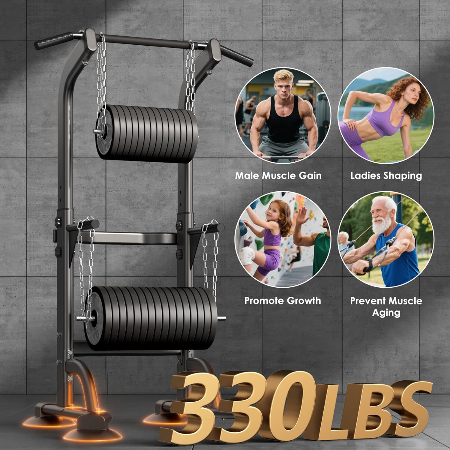 SogesPower Power Tower Dip Station Pull Up Bar for Home Gym Adjustable Height Strength Training Workout Equipment,Pull Up Bar Station - Image 3