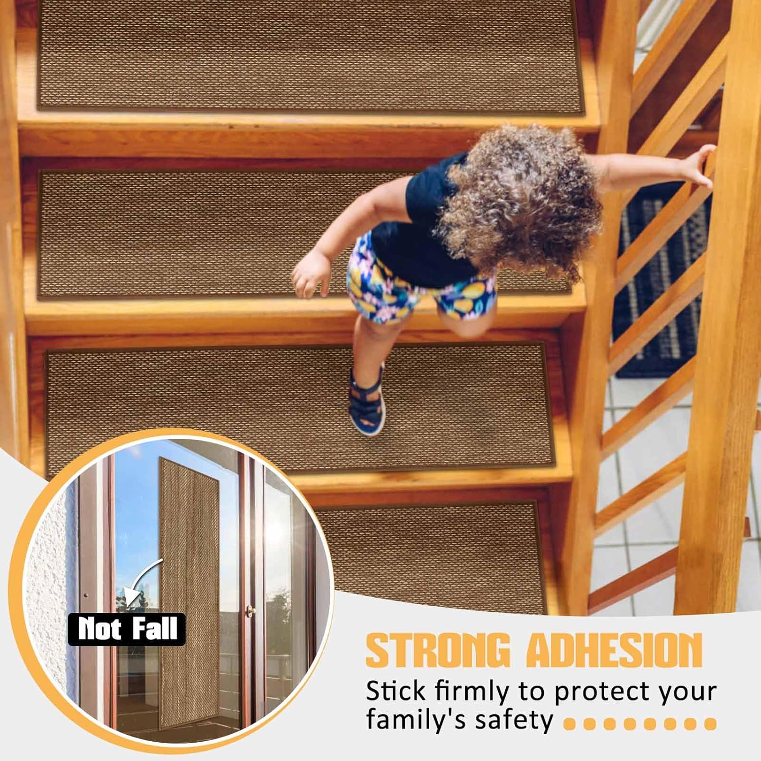 Seloom Linen Non-Slip Stair Treads Carpet for Wooden Steps Indoor, Peel and Stick for Wood Stairs, Machine Washable Runners for Pets, 15 Pack, Coffee (9" x36") - Image 5