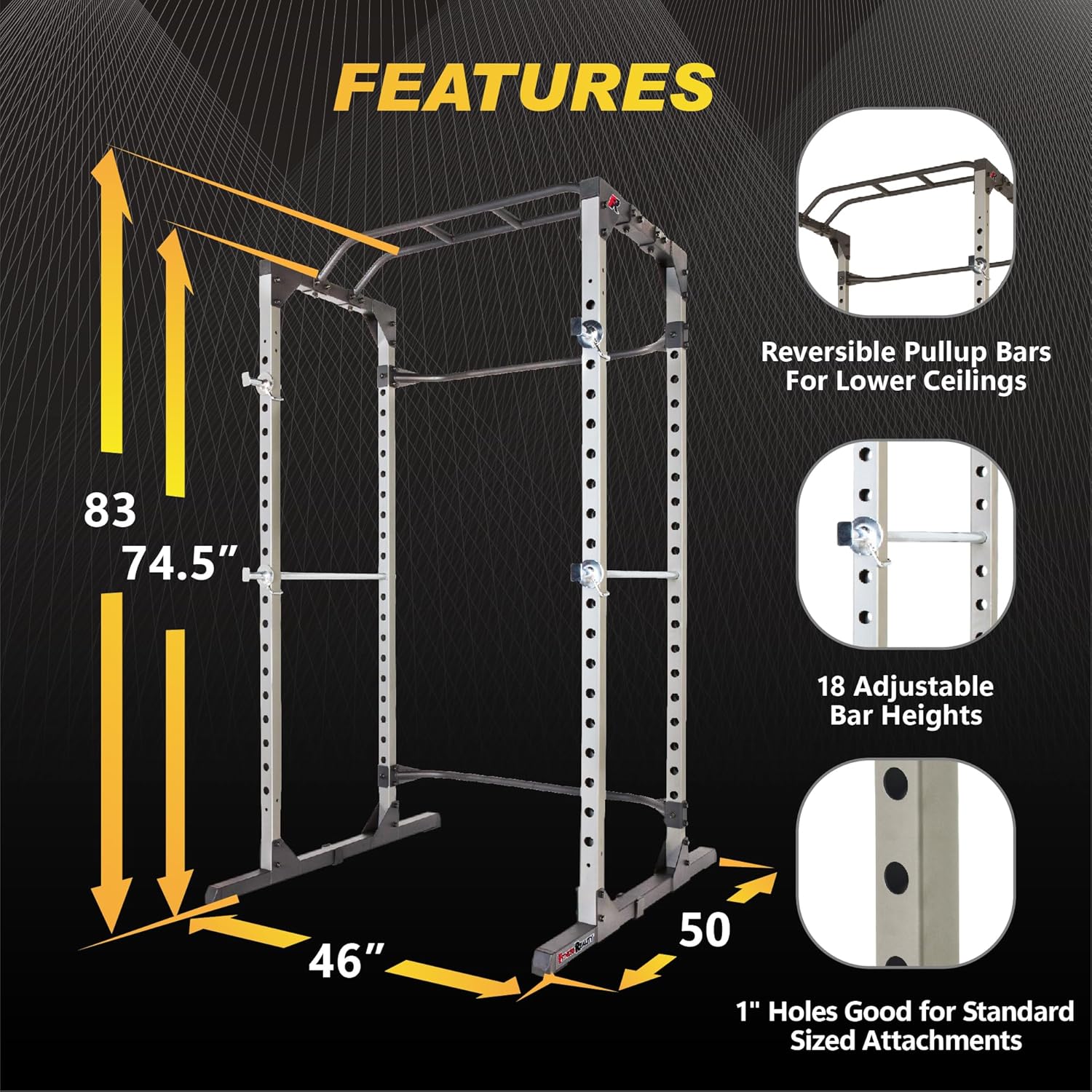 Fitness Reality Power Cage Squat Rack with Optional LAT Pulldown, Cable Crossover, 800 lb Capacity, Multi-Grip Pull-Up Bar, Adjustable Safety Bars, Strength Training for Home Gym - Image 2