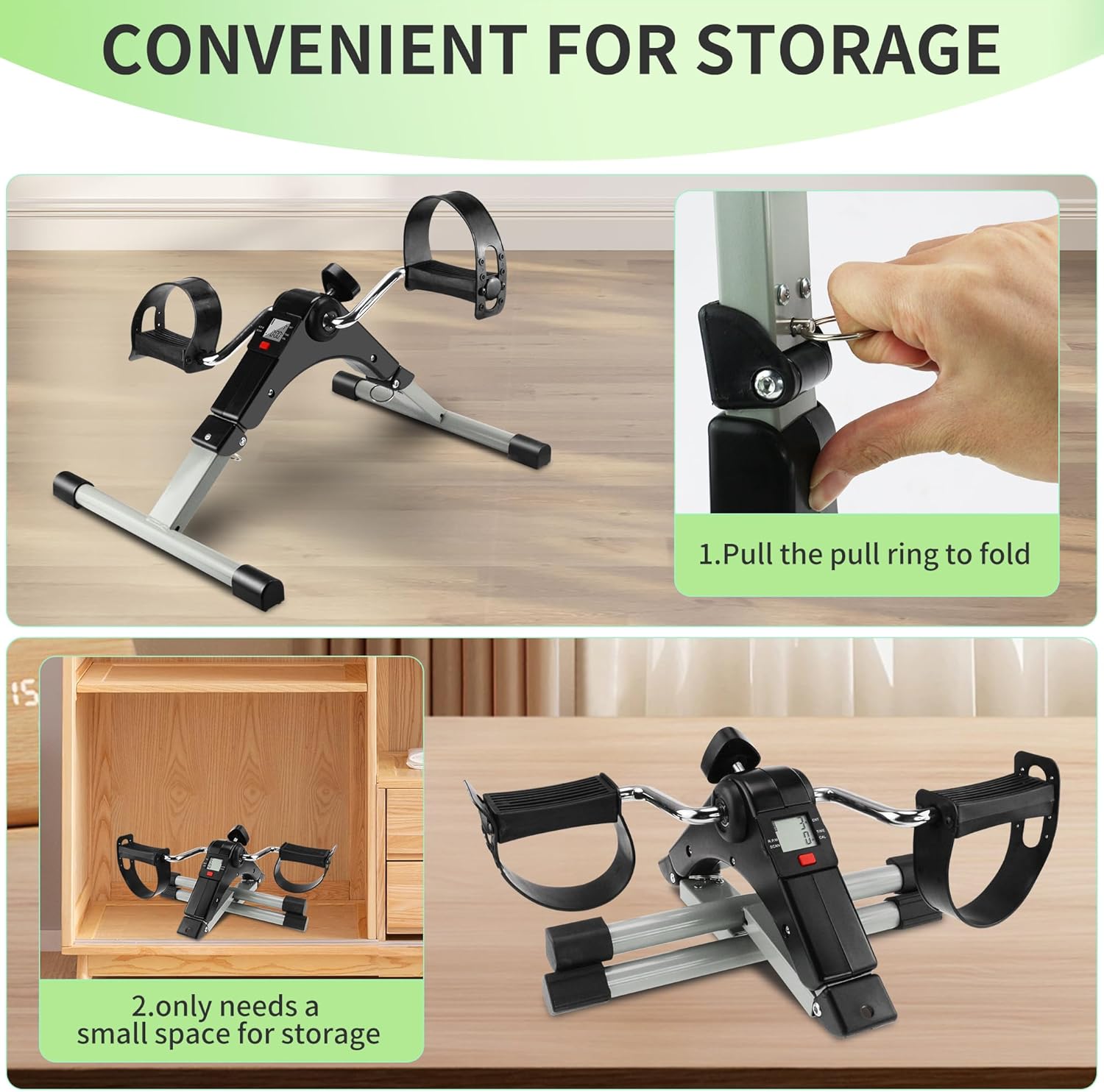 Under Desk Bike Pedal Exerciser Folding Arm Bike with LCD Display Adjustable Resistance Foldable Mini Exercise Bike Machine for Office Home with Suction Cups Anti-Slip - Image 6