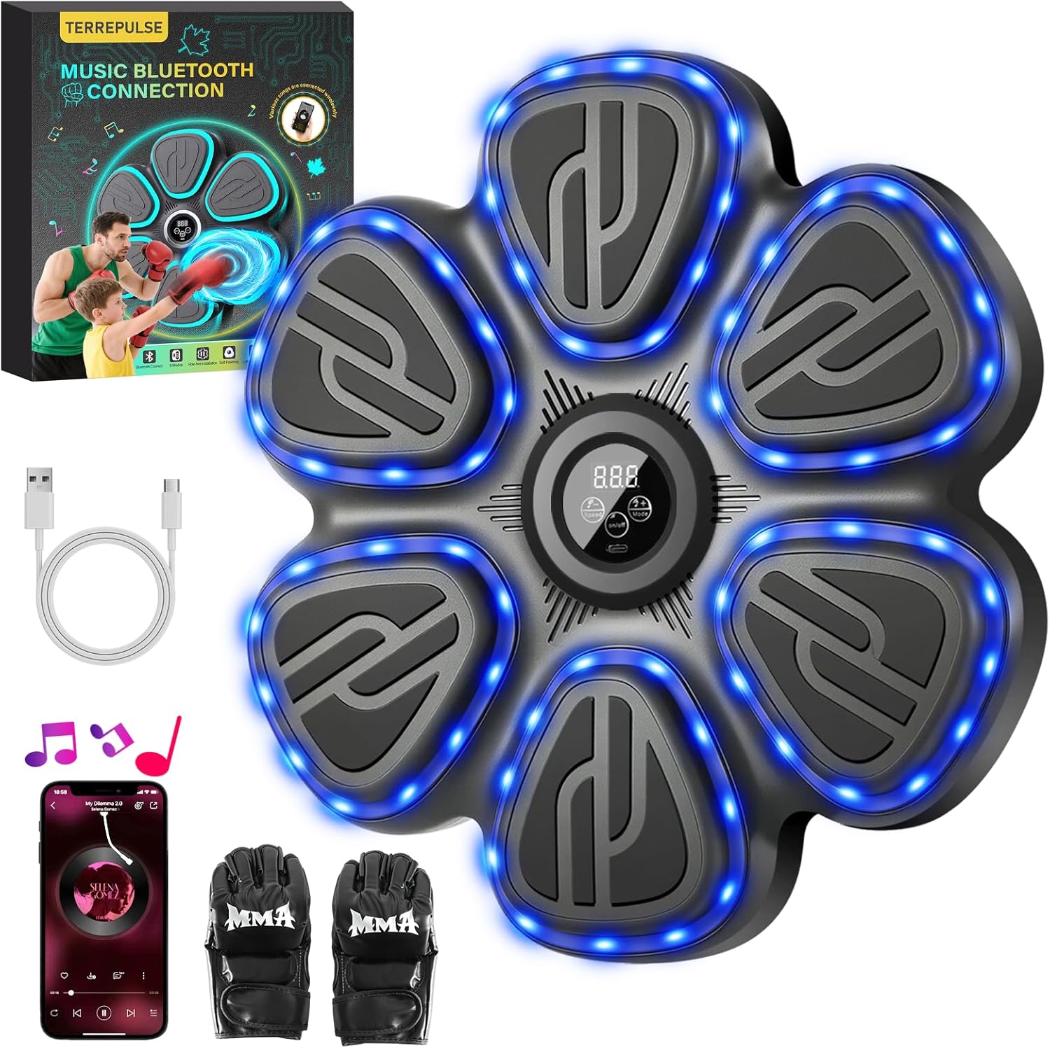Music Boxing Machine Wall Mounted Training Punching Machine for Adults & Kids Smart Interactive Boxing Machine with LED Lights & Bluetooth
