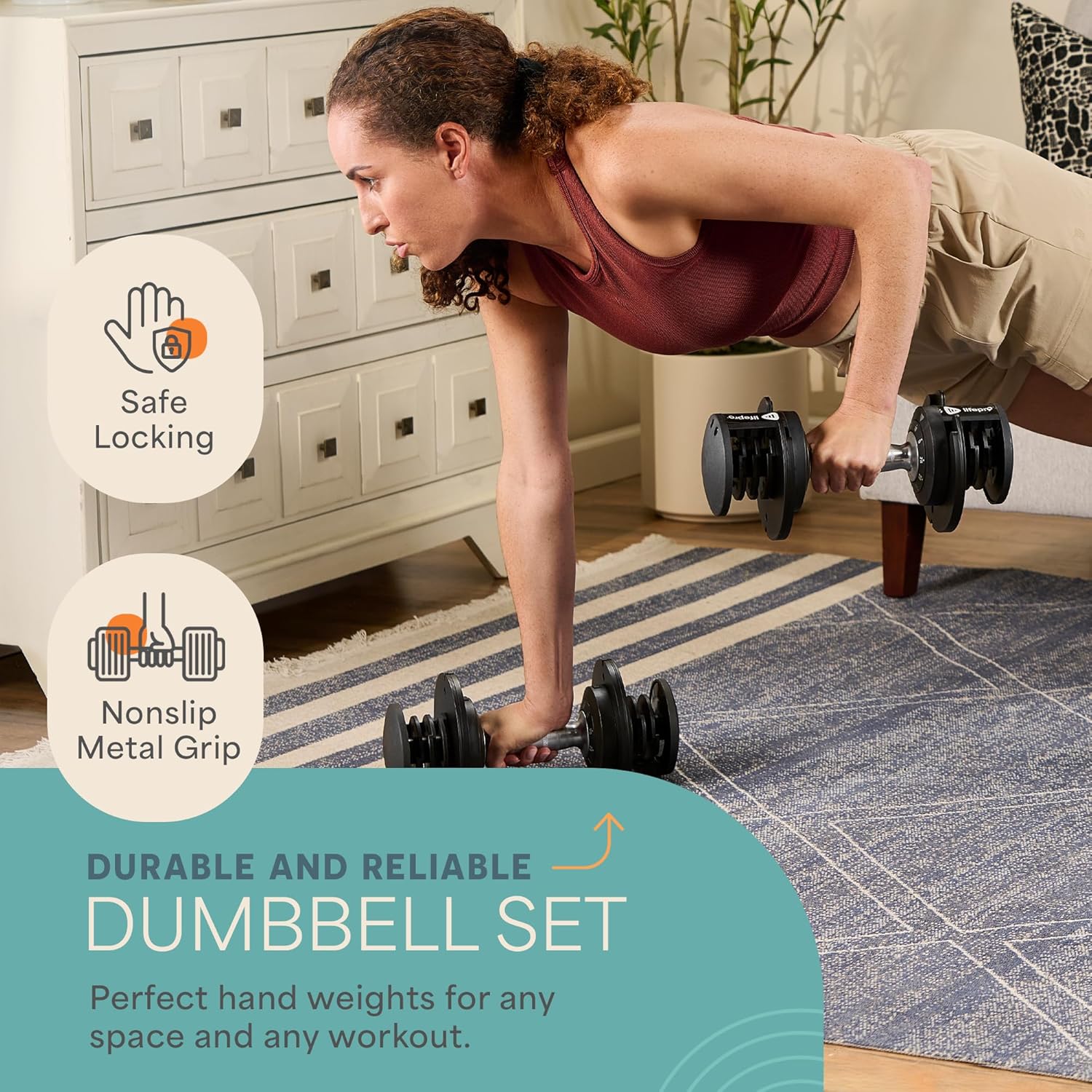 Lifepro Adjustable Dumbbells – 25lb Pair or 90lb Single, Quick-Select Hand Weights for Men/Women – Space Saving Exercise Fitness Dumbbells for Home Gym Strength & Weight Training - Image 5