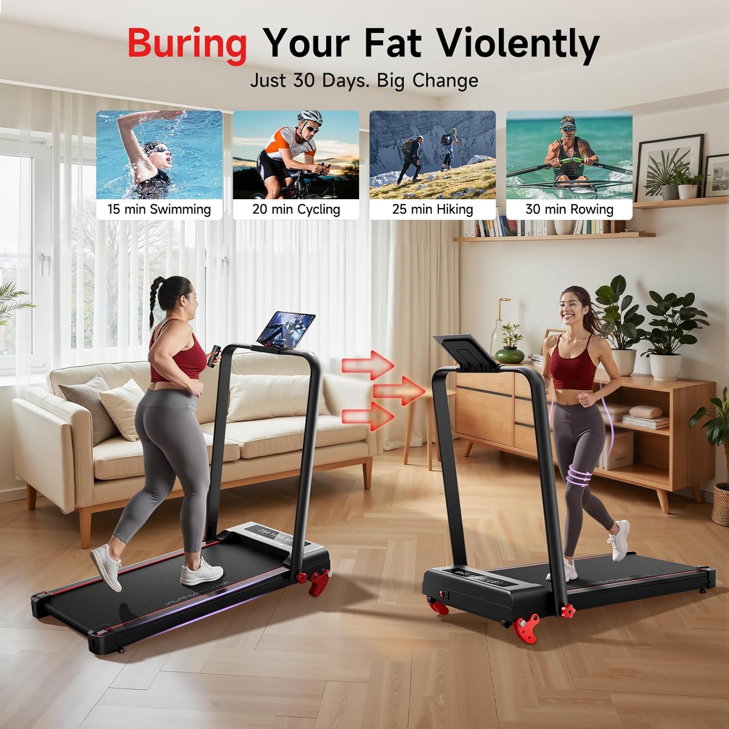 RHYTHM FUN Treadmill with Incline, Walking Pad with Handle Bar,300lbs Walking Pad with APP, Portable Folding Walking Treadmills for Home/Office with Low Noise - Image 4