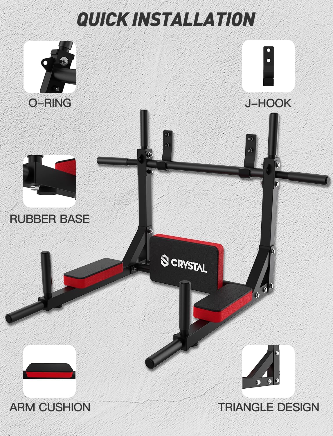 CRYSTAL FIT Multifunctional Wall Mounted Pull Up Bar, Chin Up Bar and Dip Station, Heavy Duty Steel Supports to 440 Lbs, Home Gym Workout Indoor Power Tower Set Training Equipment Fitness - Image 4