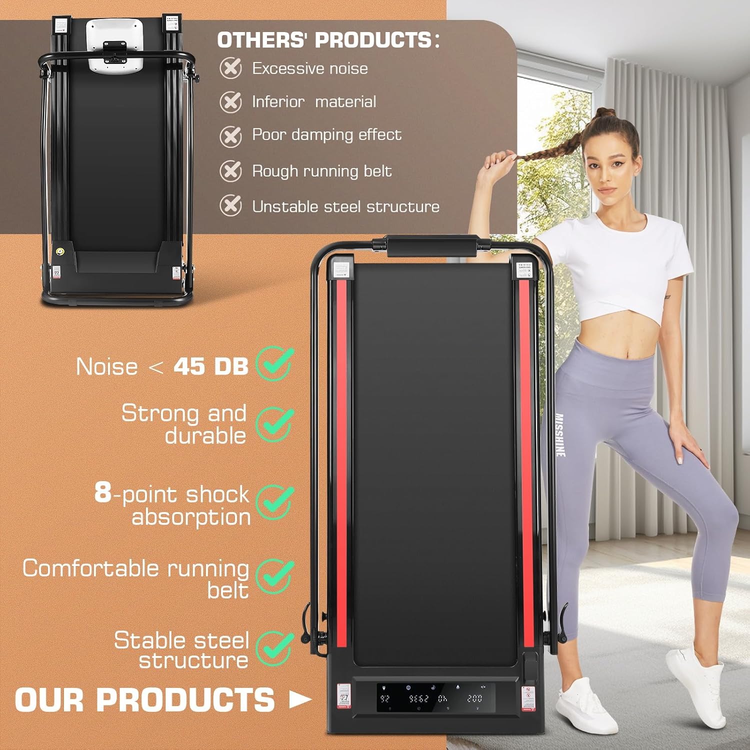 Under Desk Treadmill With Incline, 300lbs Walking Pad With Handle Bar & Remote Control, 2.5HP Folding for Home/Office, Installation-Free Jogging Running Electric Machine - Image 6