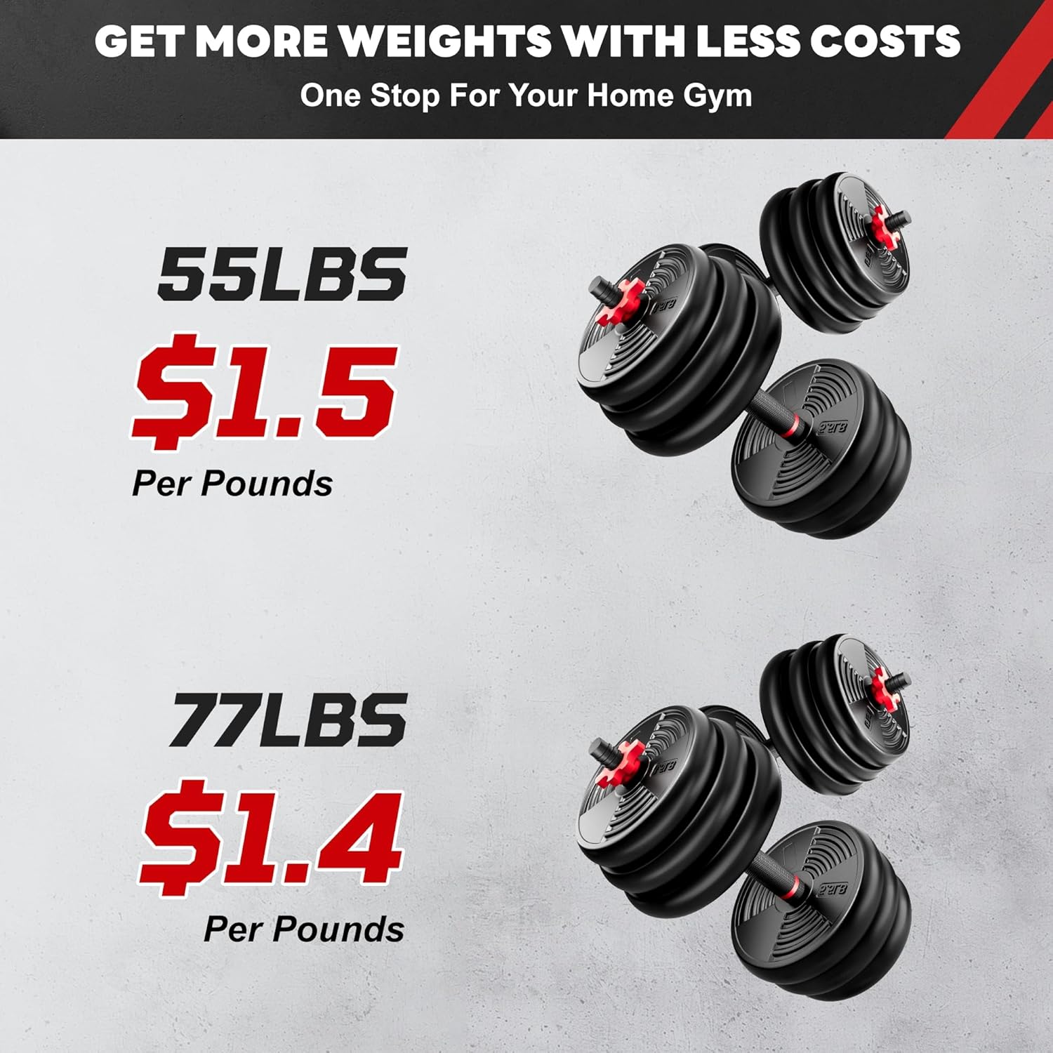 Adjustable Dumbbells, 55/77LBS Free Weight Set, 4 in 1 Dumbbell Set Used as Barbell, Kellebell, Push Up Stand, Fitness Exercise for Home Gym Suitable Men/Women - Image 8
