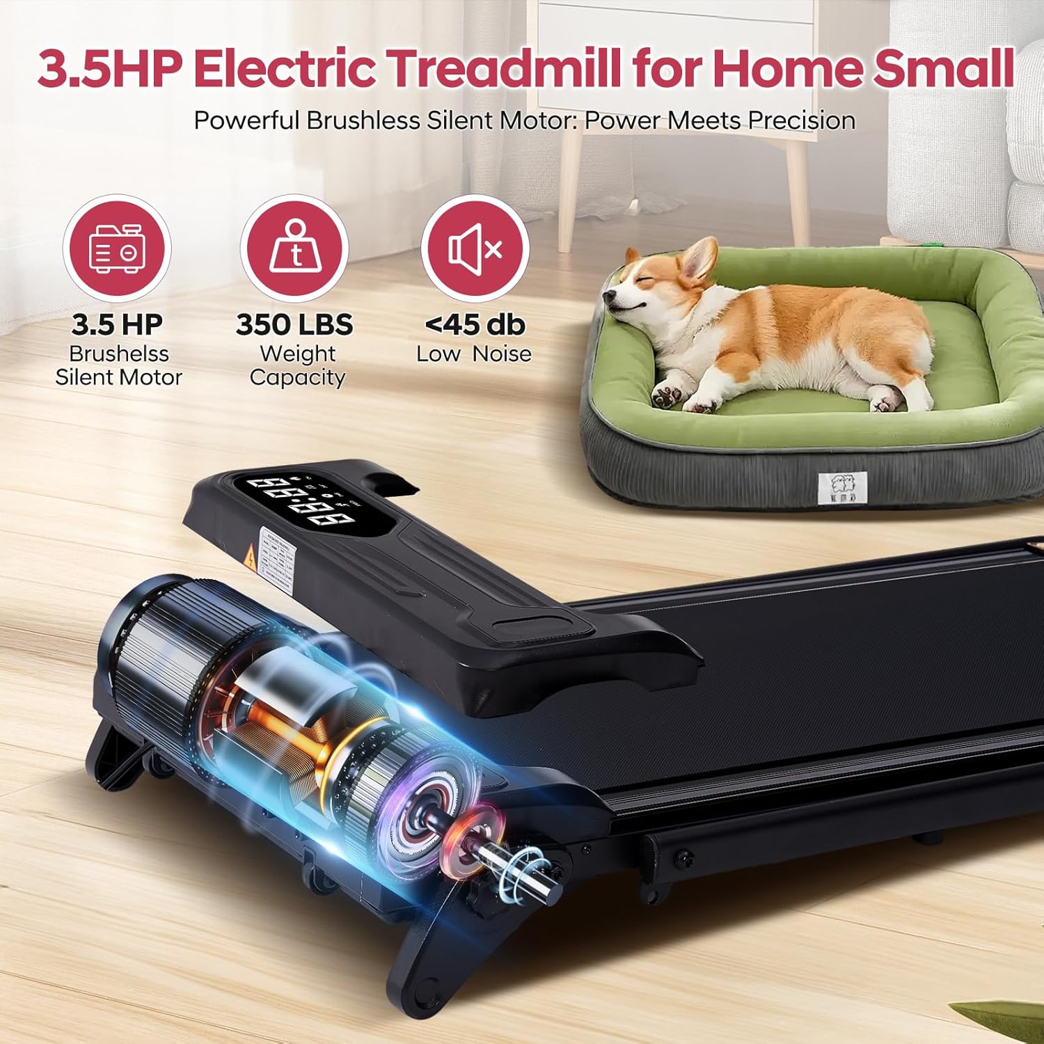 Foldable Walking Pad Treadmill with Adjustable Incline and Handle Bar, 3.5HP Portable Folding Treadmills for Home Small, 4 in 1 Under The Desk Electric Treadmill with Handles, 0.6-7.6MPH, 350LBS - Image 7