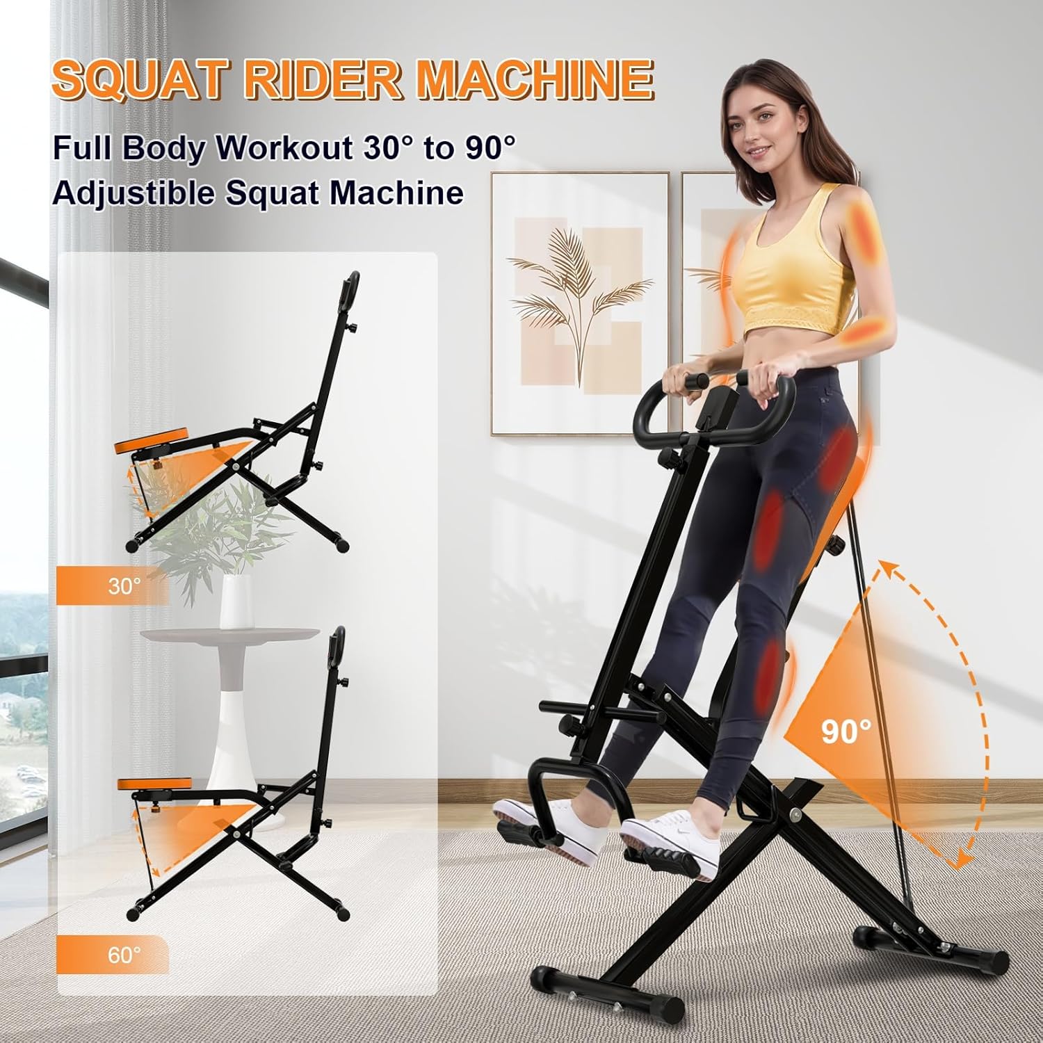 Squat Machine, Ab Workout Equipment, 265lbs Loading Capacity Rowing Machines for Home Foldable with Adjustable Resistance Bands and Display - Image 2
