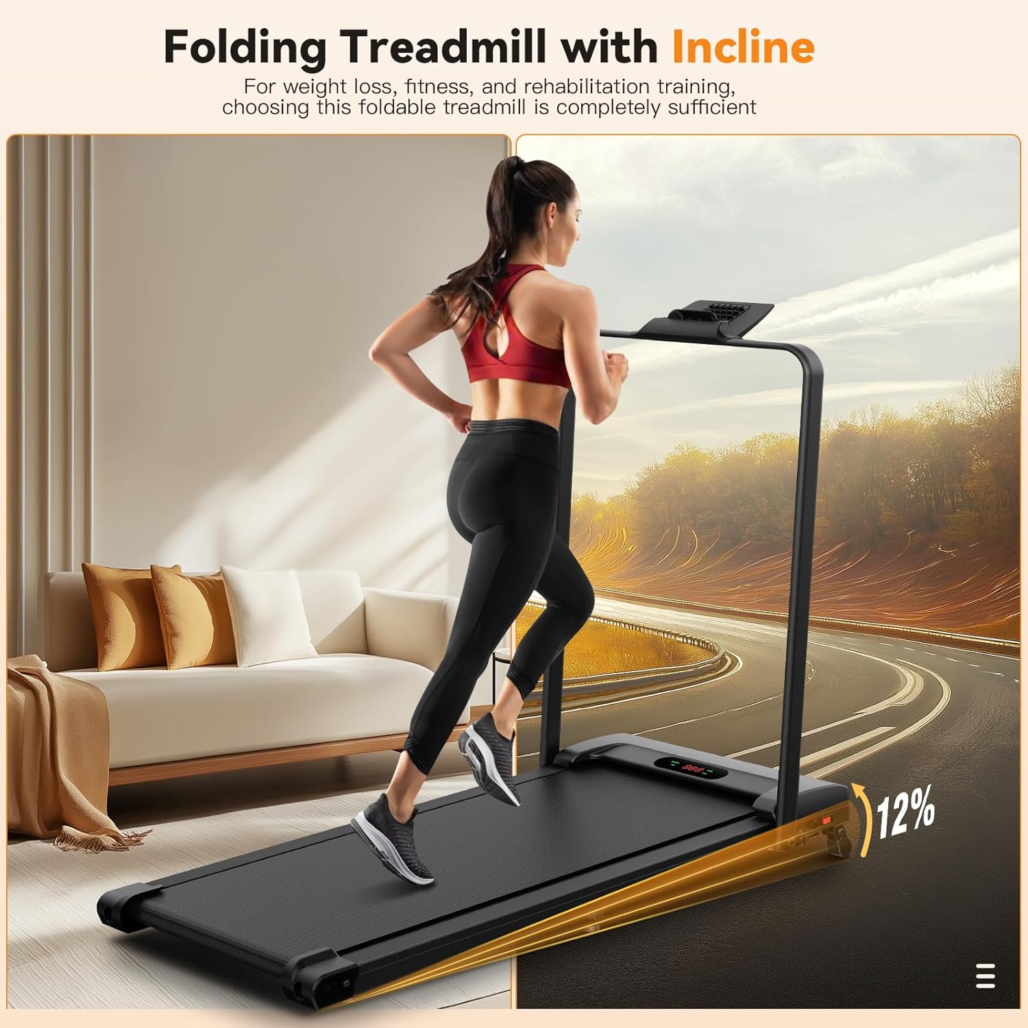 ANCHEER Treadmill with Handle Bar, 3.0 HP Foldable Walking pad with 12% Incline, 320 lbs Capacity-Portable Under Desk Folding Treadmills for Home Small with Widened Belt/Remote Control - Image 8