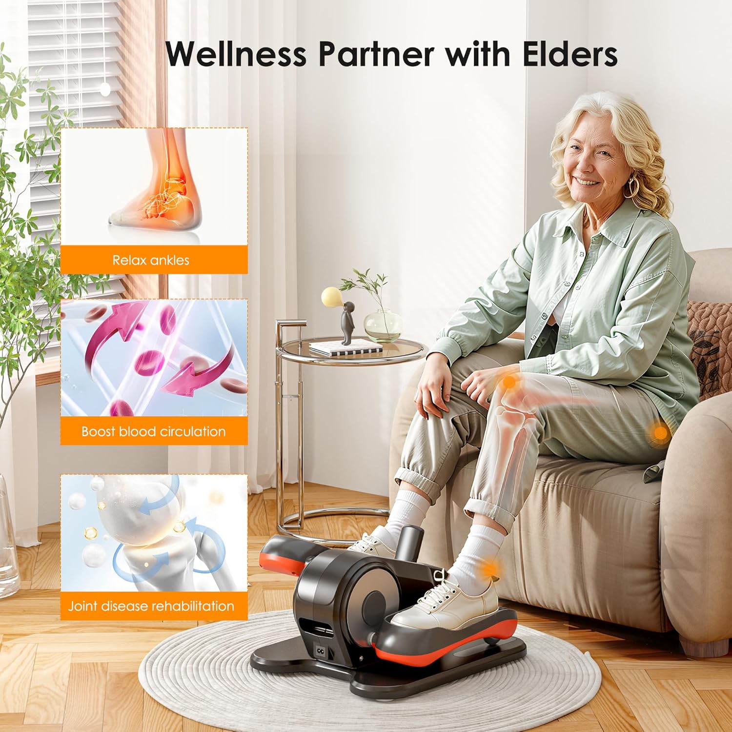 SogesGame Under Desk Elliptical Machine, Ellipse Leg Exerciser for Seniors, Portable Seated Pedal Exerciser with 12 Level Speeds, Manual & Auto Mode - Image 3