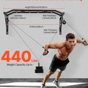 VEVOR Pull Up Bar, Multi-Grip Wall Mounted Pull Ups, 50 in Width Multifunctional Chin Up Training Station, Heavy Duty Steel Upper Body Workout Bars with LAT Pulldown Attachments, 440 lbs, for Home Gym