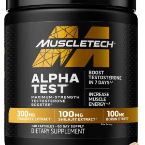MuscleTech Testosterone Booster for Men, AlphaTest – T-Boost Mens Supplement with Tribulus Terrestris & Boron – Daily Male Gym Workout Supplements for Muscle Growth, Stamina & Energy – 240 Pills
