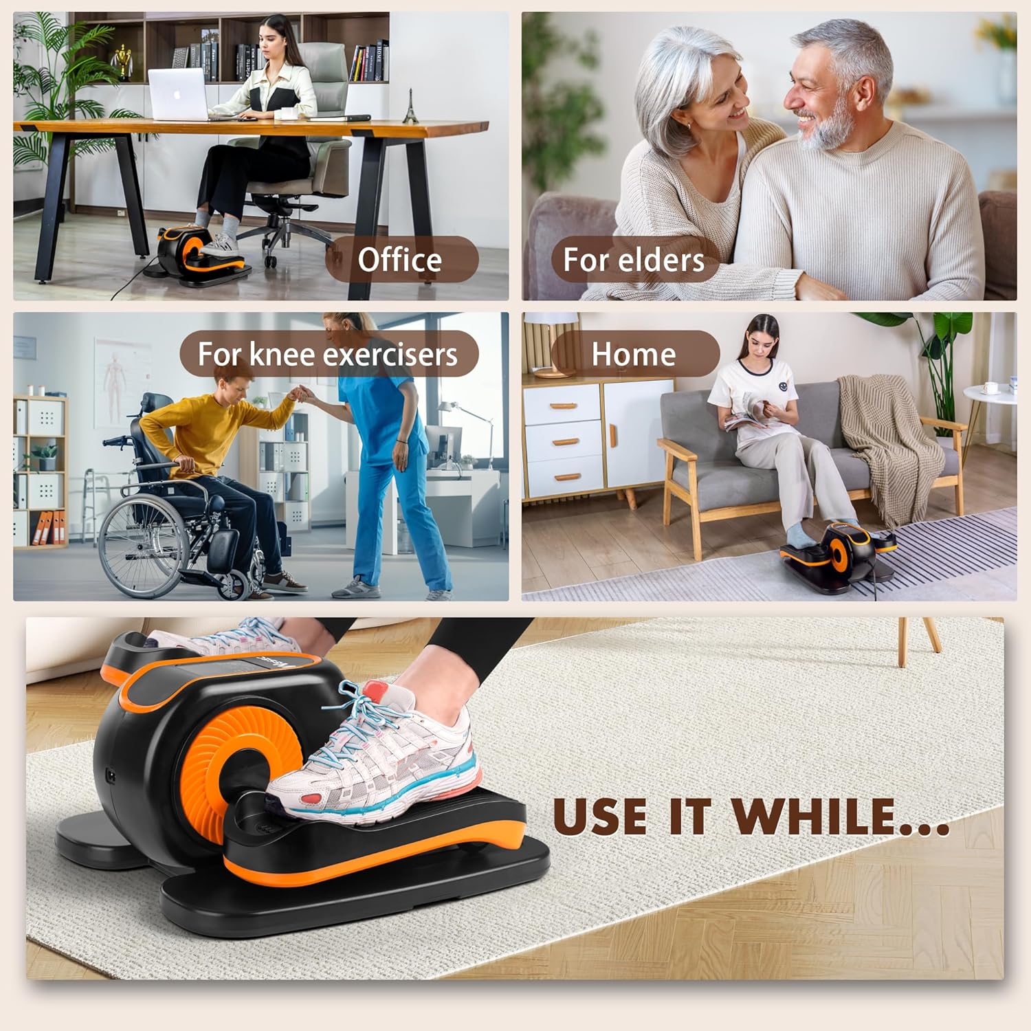Under Desk Elliptical Machine, Electric Elliptical Training Machine w/Remote & 12 Speeds Level, Manual & Auto Mode, Elliptical Traier for Seniors Seated Pedal Exerciser for Home Office - Image 4