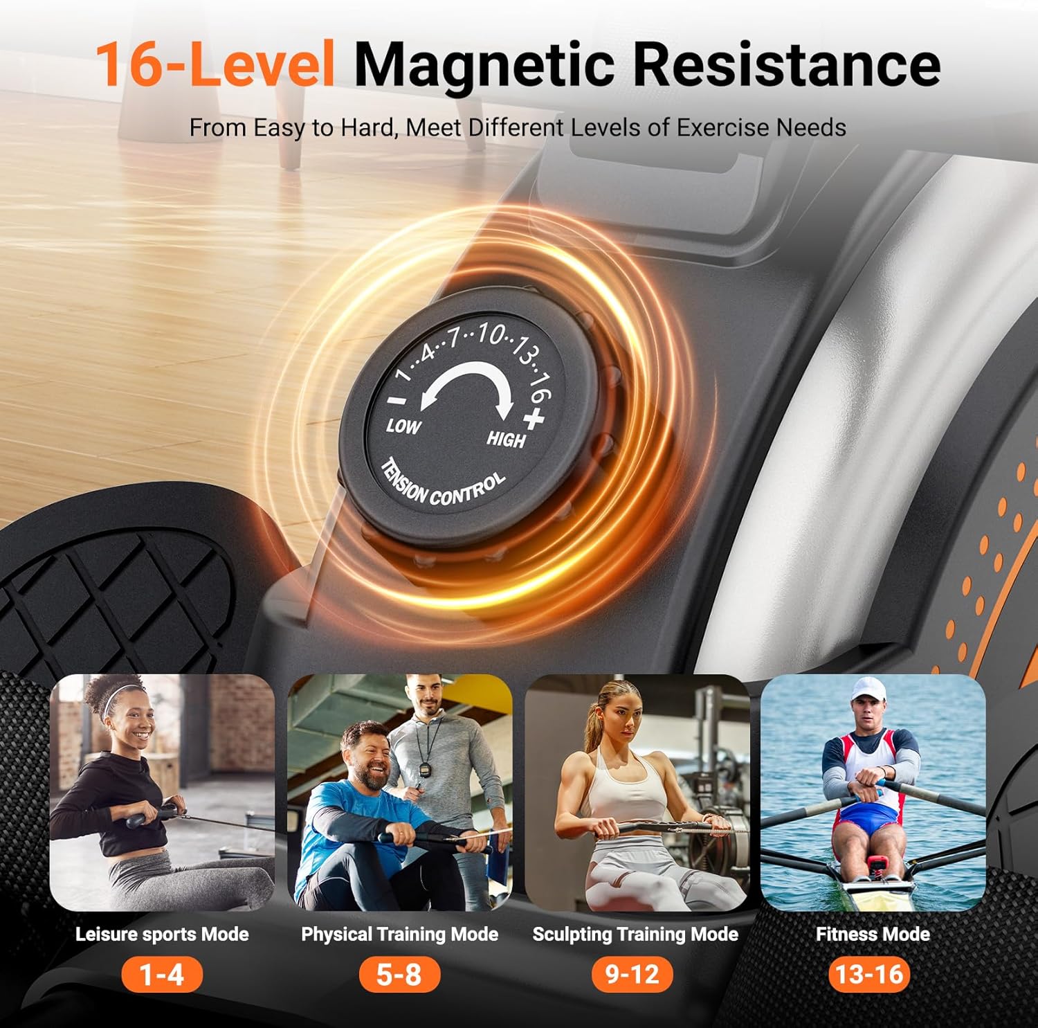 Dripex Rowing Machines for Home Use, Rowing Machine Max 350 LBS, Magnetic Rower with 16 Levels of Workout Resistance, Dual Slide Rail, Bluetooth App Supported, LCD Monitor,Row Machine for Gym Exercise - Image 4