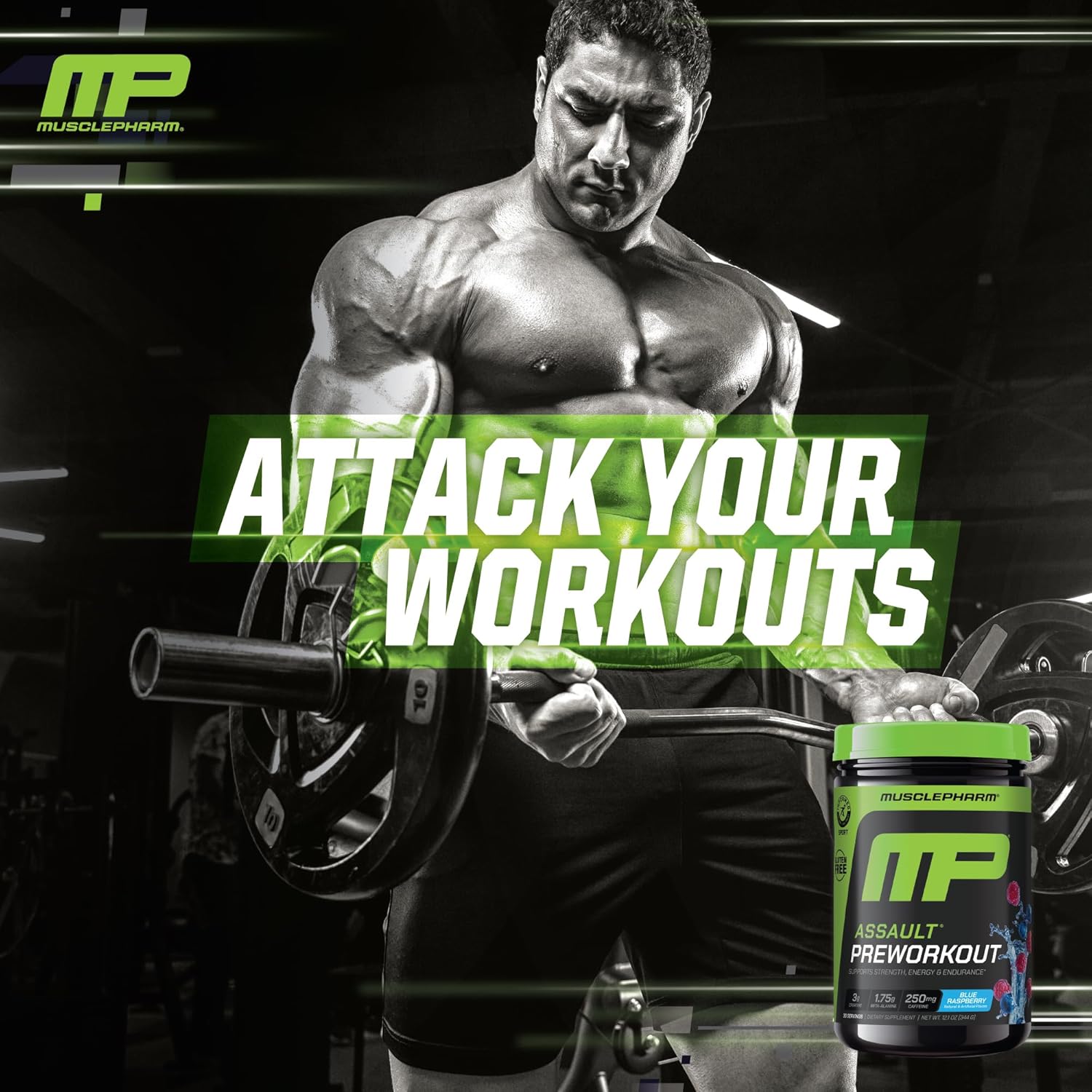 Muscle Pharm Assault Energy & Strength Pre Workout Powder for Men & Women with Beta Alanine, Caffeine, Creatine & Betaine Anhydrous, Pre-Workout Supplements, 30 Servings, Blue Raspberry Flavor - Image 6