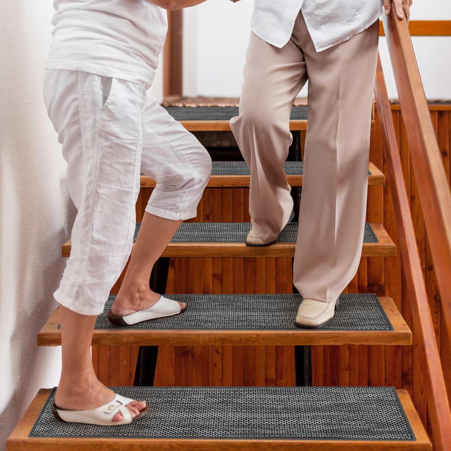 Seloom Linen Non Slip Stair Treads Carpet for Wooden Steps Indoor, Peel and Stick Carpet Stair Tread for Wood Stairs, Machine Washable Stair Runners for Pets, 15 Pack, Black (9" x36") - Image 2