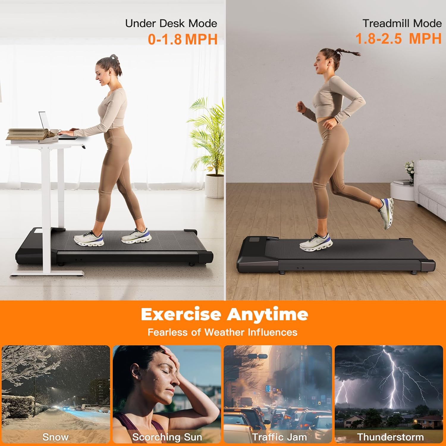 SupeRun Walking Pad, Under Desk Treadmill, 3 in 1 Portable Treadmill with Remote Control LED Display, 2.5 HP Quiet Walking Jogging Machine for Office Home Use, 250 Lbs Capacity - Image 3