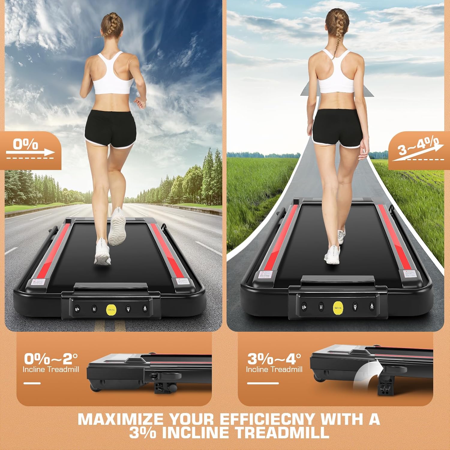 Under Desk Treadmill With Incline, 300lbs Walking Pad With Handle Bar & Remote Control, 2.5HP Folding for Home/Office, Installation-Free Jogging Running Electric Machine - Image 8