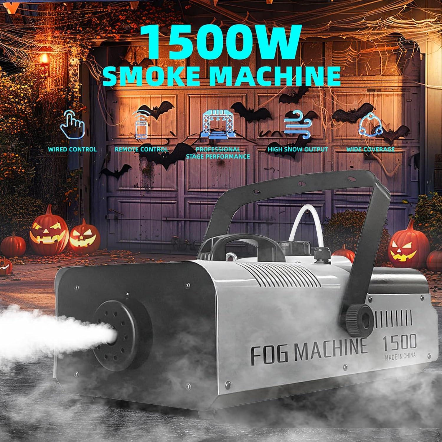 1500 Watt Fog Machine Indoor/Outdoor, Halloween Smoke Machine with Auto Mode and Wired Remote Control for Wedding, Parties and Stage Effect,20000 CFM Haze machine - Image 5