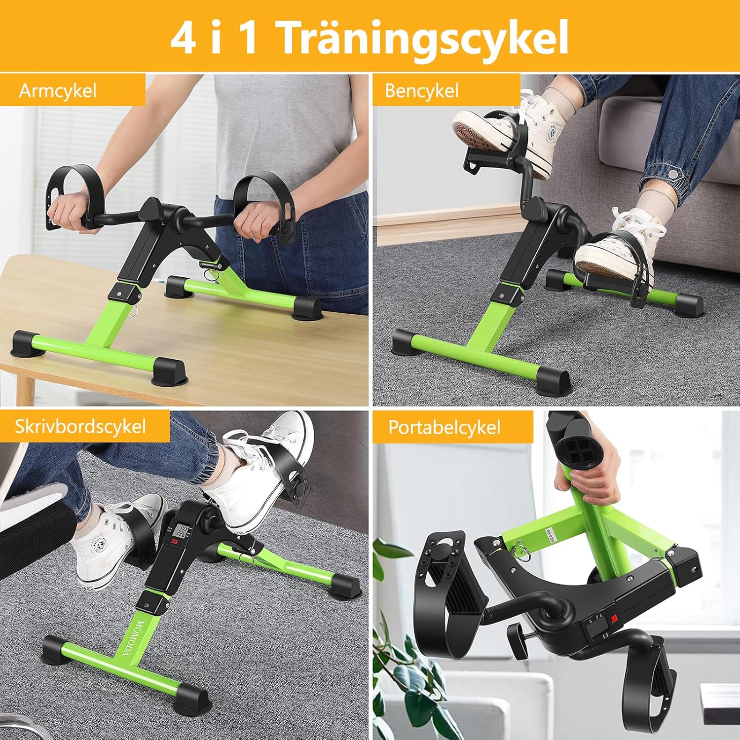 Pedal Exerciser Desk Exercise Bike Leg and Arm Bike with LCD Monitor Foldable (black/green) - Image 3