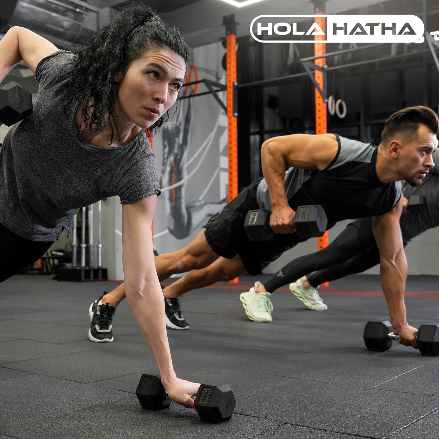 HolaHatha Hexagonal Dumbbell Free Hand Weight Set w/Rack - Image 4