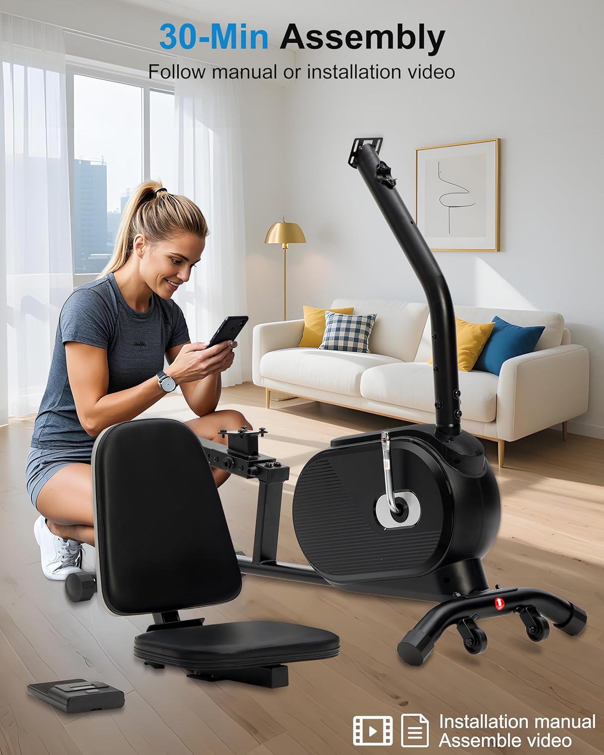 ECHANFIT Recumbent Exercise Bike for Home - 380LBS Weight Capacity, Exercise Bike with Smart Workout APP, 16-Level Magnetic Resistance, Backlit Display, Comfortable Seat - Image 6