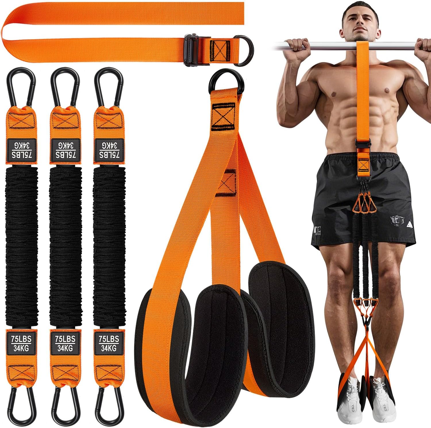 HPYGN Pull Up Assistance Bands, Heavy Duty Resistance Band for Pull Up Bar, Adjustable Weight/Size with Fabric Feet/Knee Rest, Bands for Pull Up Assist for Strength Training, Pull Up Assist Band