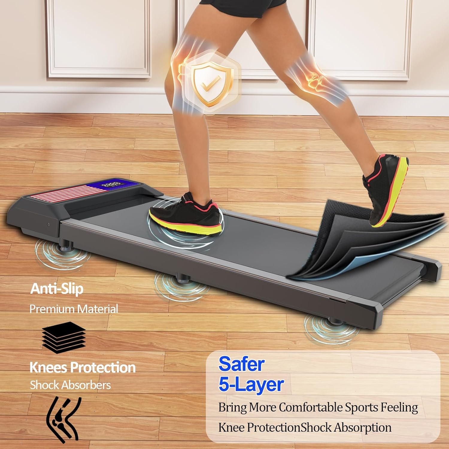 Walking Mat,Under Desk Treadmill 2.5HP for Home and Office, 265Lbs Weight Capacity,Treadmill with APP &Remote Control, LED Display - Image 7