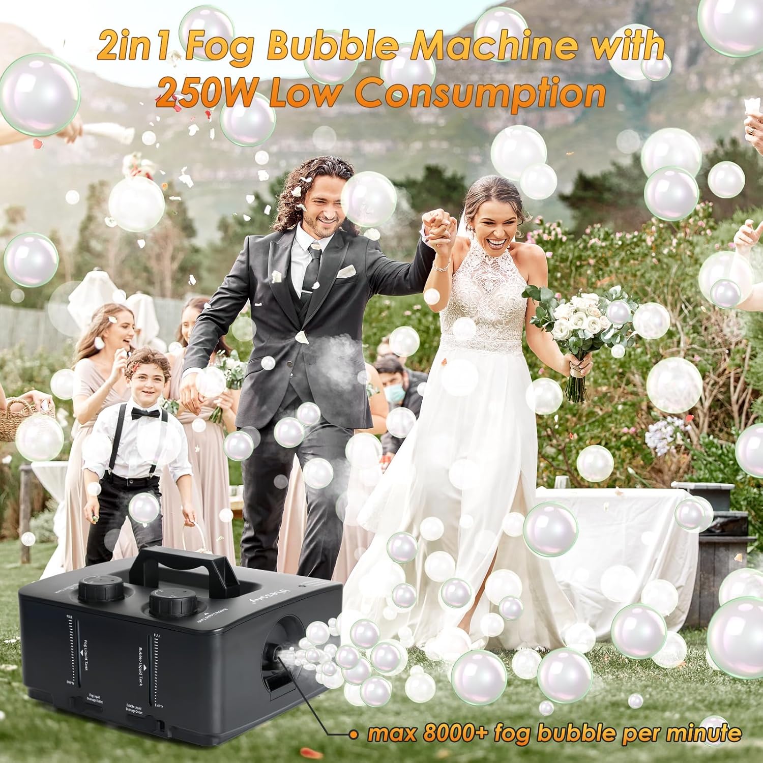 Fog Bubble Machine, 2 in 1 Professional Smoke Bubble Maker for Stage Party Halloween Christmas Wedding Birthday, 8000+Fog Filled Bubble Per Minute, 250W (Black) - Image 7