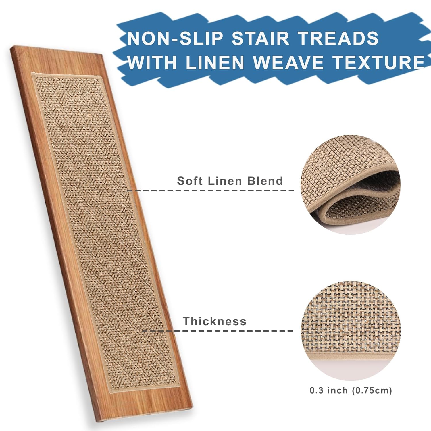 Stair Treads Non Slip for Wooden Steps, Carpet Stair Treads 15 Pack 8'' x 30'', Stair Runner Indoor, Machine Washable for Kids, Elders, and Dogs, Beige - Image 3