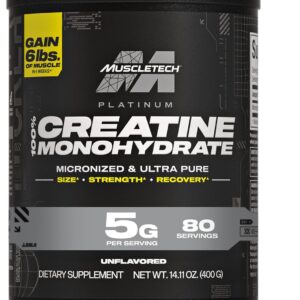 Muscletech Creatine Monohydrate Powder, Platinum Pure – Unflavored Micronized Creatine for Men & Women – Workout Supplements for Performance, Muscle Recovery & Builder-(80 Servings) Packaging May Vary
