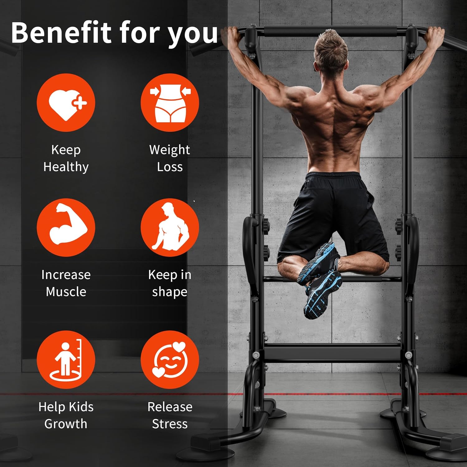 SogesHome Power Tower 11 Height Adjustable Pull Up Bar and Dip Station Multi-Function Strength Training Fitness Equipment for Home Office Gym - Image 3
