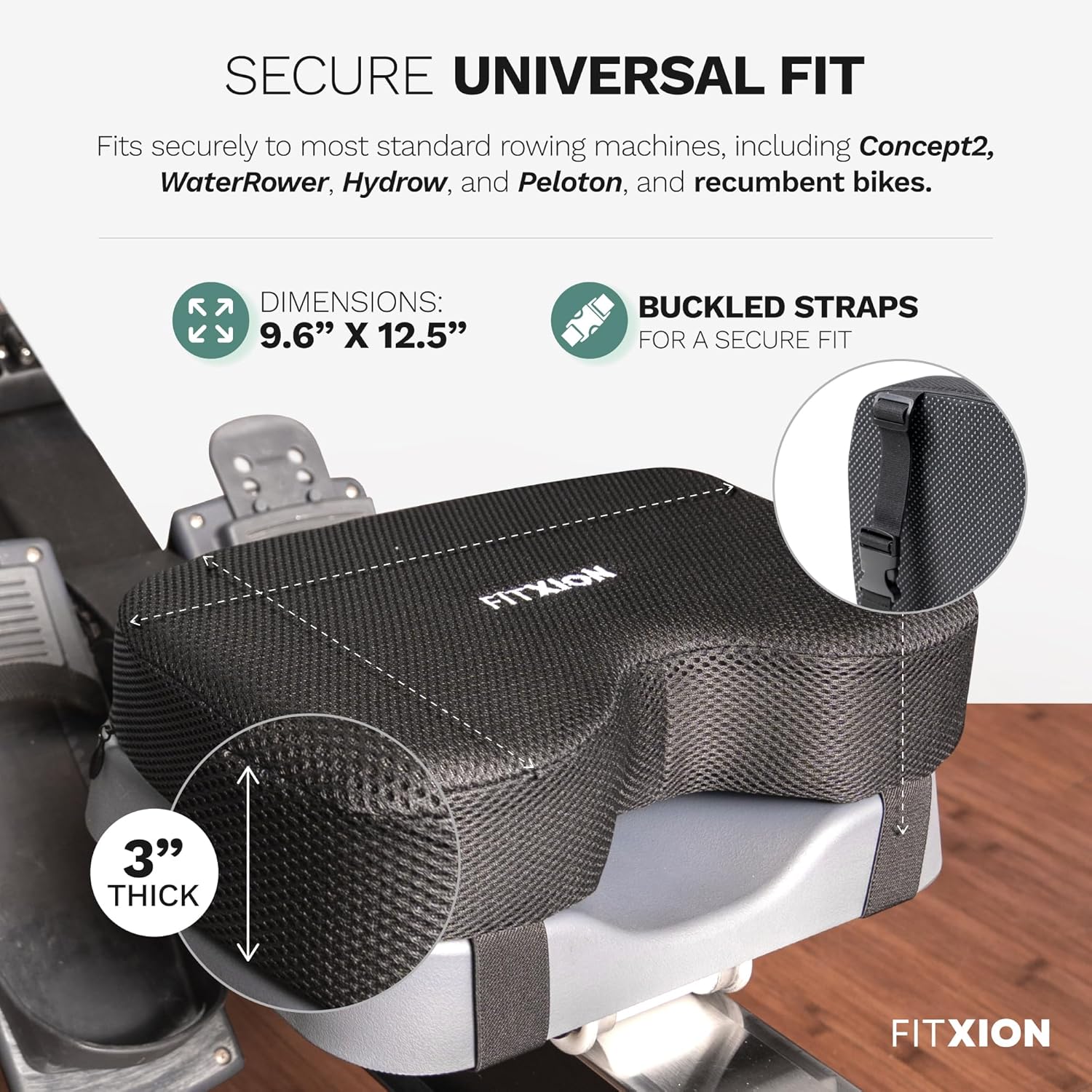 Rowing Machine Seat Cushion – Ergonomic Tail Bone Comfort Memory Foam Pad for Concept 2, Water Rower, Peloton or Recumbent Bike. Anti-Slip Base, Buckled Straps for Indoor Rowing Workouts - Image 4