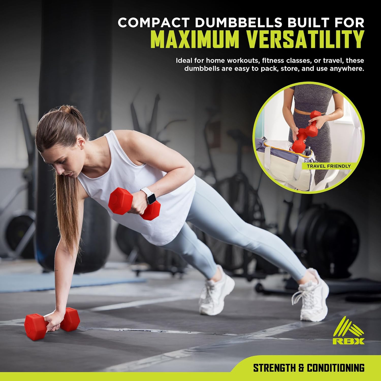 RBX Vinyl Coated Hand Weight Dumbbell Set - Hex Shaped, Roll Free for Body Building/Sculpting/Strength Training Exercise, (Set of 2) - Image 5