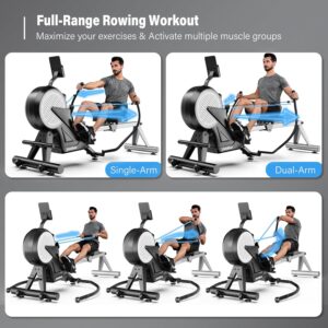 pooboo Rowing Machines for Home, Dual Wind & Magnetic Resistance, Foldable Row Machine 400 LB Weight Capacity, 14 Levels Resistance Quiet Rowers for at Home Exercise, App Supported