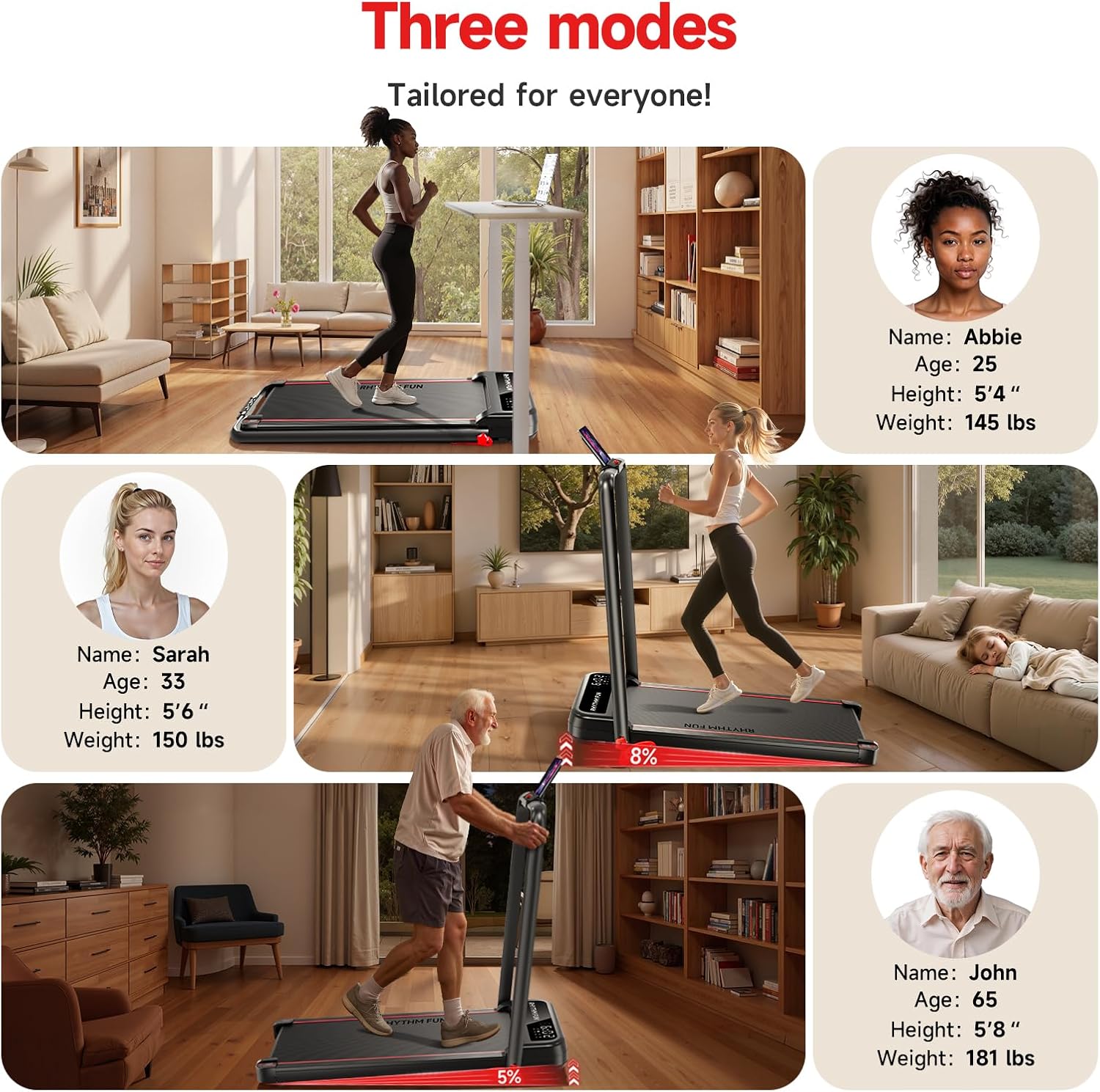 RHYTHM FUN Incline Foldable Treadmill, Walking Pad Treadmill with Incline, 300 lbs Portable Treadmills with Handles for Home Office Use, Under Desk Compact Walking Pad - Image 2